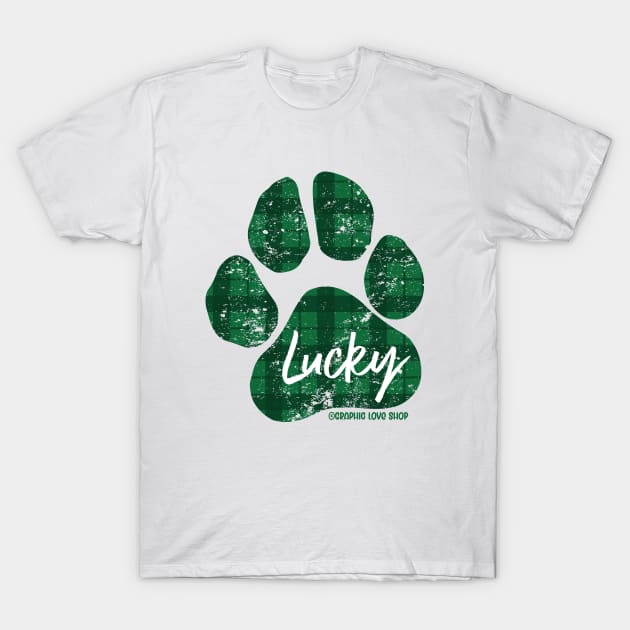 Lucky Paw Print, Green Plaid © GraphicLoveShop T-Shirt by GraphicLoveShop